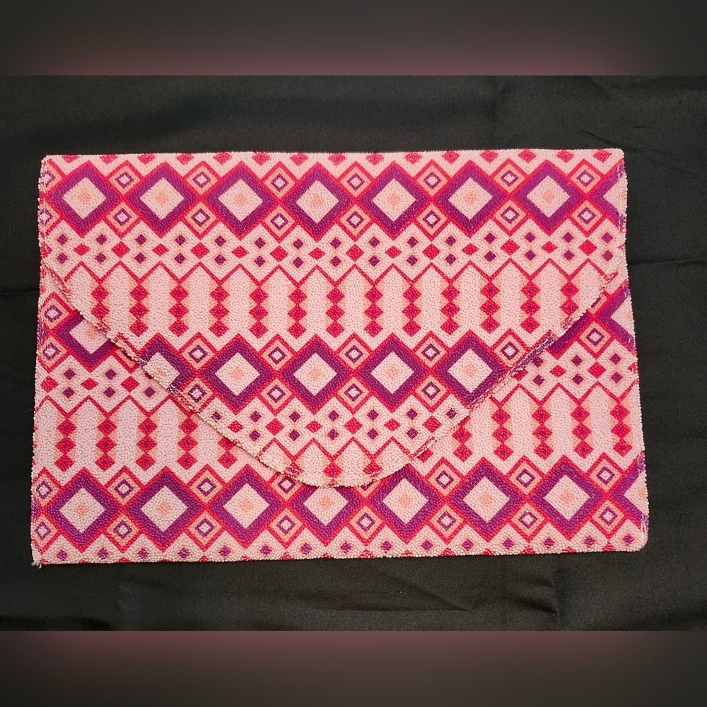Geometric Pink and Purple Beaded Clutch